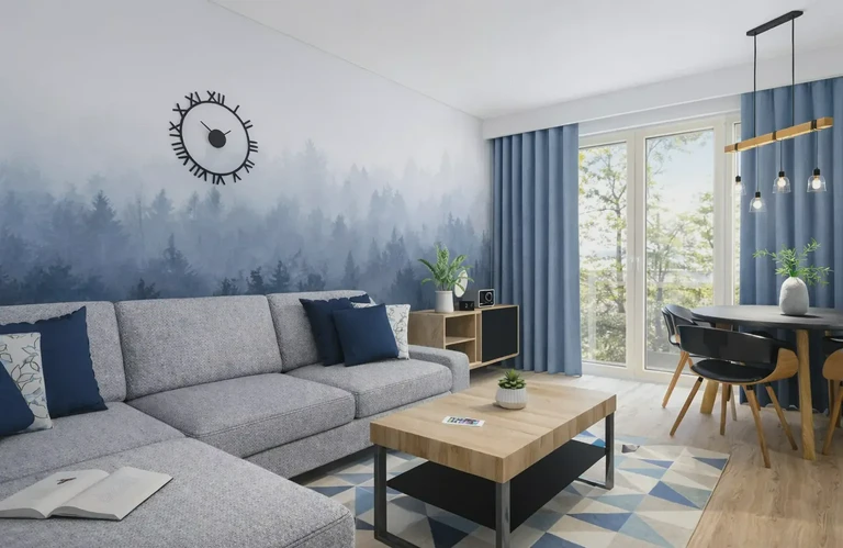 Salon w&nbsp;niebieskiej kolorystyce